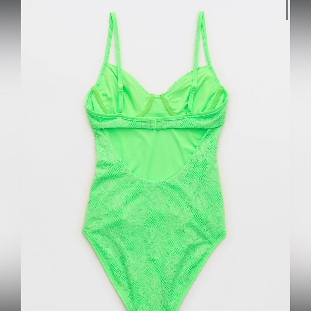 Green Neon Lace one piece swimsuit - Picture 4 of 6